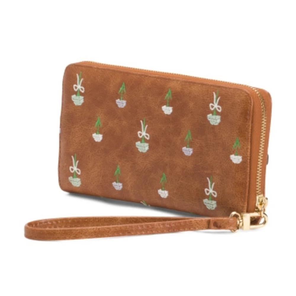 🤎▪️Betsey Johnson ▪️XOZIP-E Brown Floral Long Zip Continental  WALLET  Wristlet